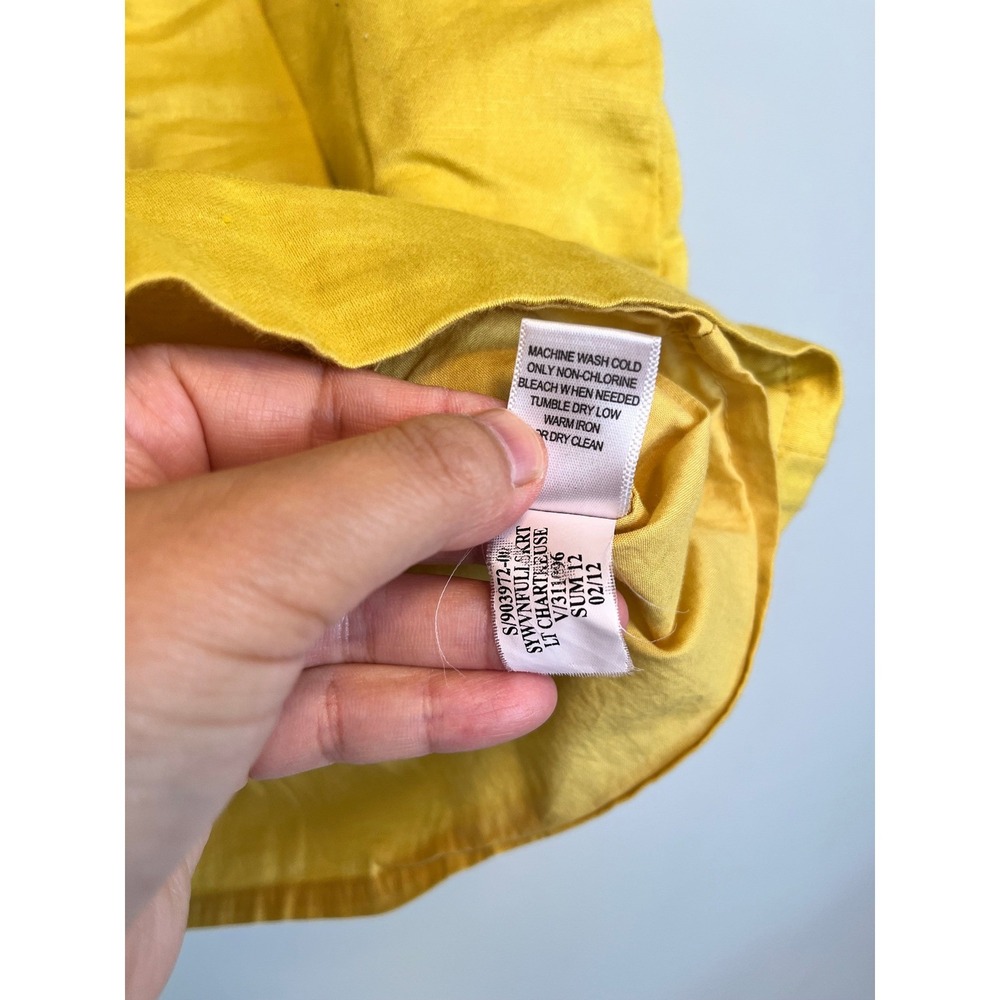 Banana Republic Yellow Linen Cotton Pleated A-Line Mini Skirt Size 6 - Picture 9 of 10